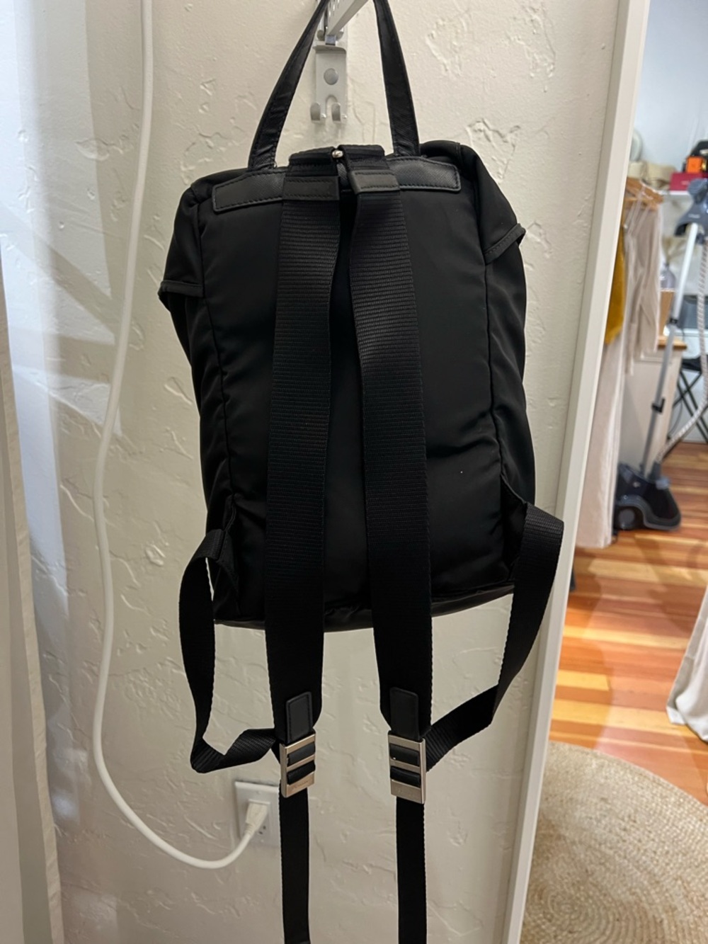 Prada Black Drawstring Nylon Backpack - Picture 4 of 12